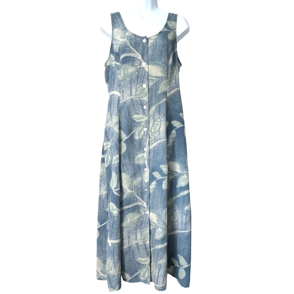 Rene Margo‎ Tank Dress Womens L Tropical Blue Print Button Up Casual Lightweight